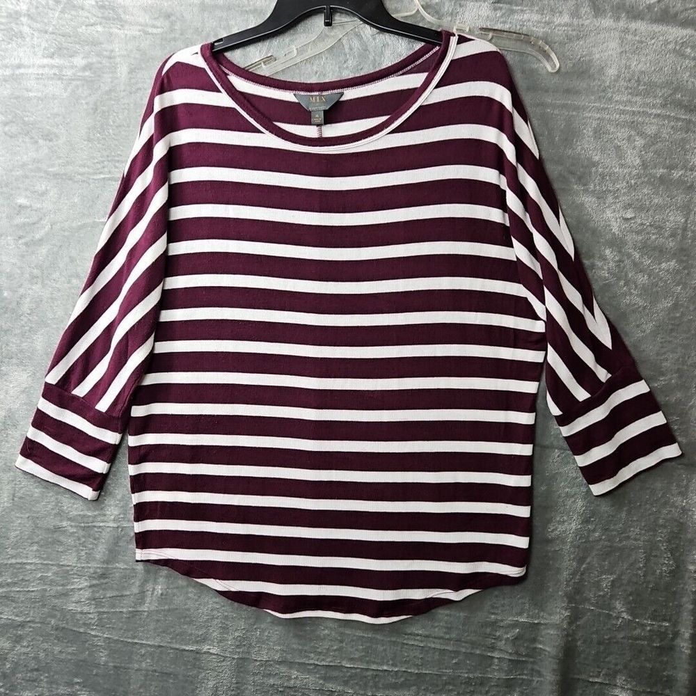 MIX Women's  XL Top Burgandy Stripe Top rayon blend